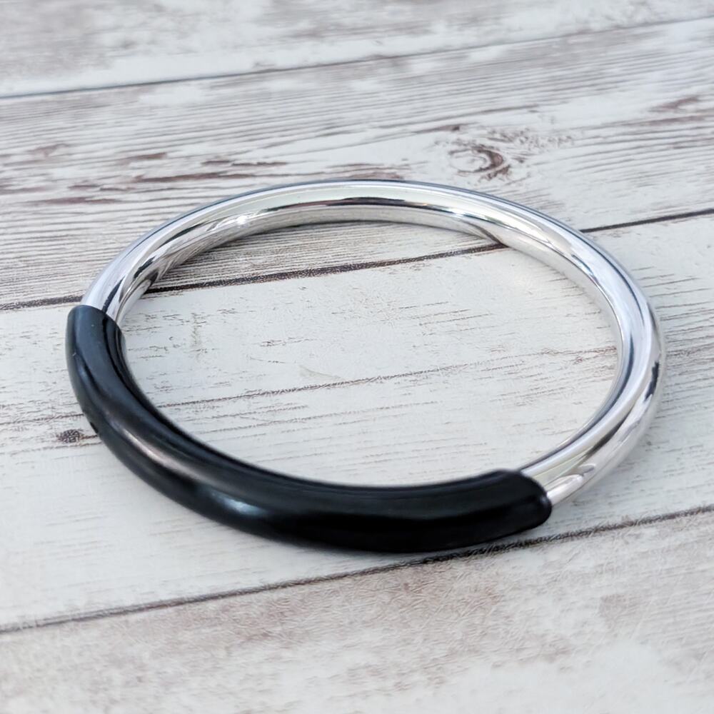 Vintage Statement Bracelet Silver Tone & Black Retro - Picture 5 of 8